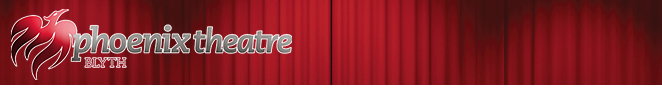 Red theatre curtains with The Phoenix Theatre Logo